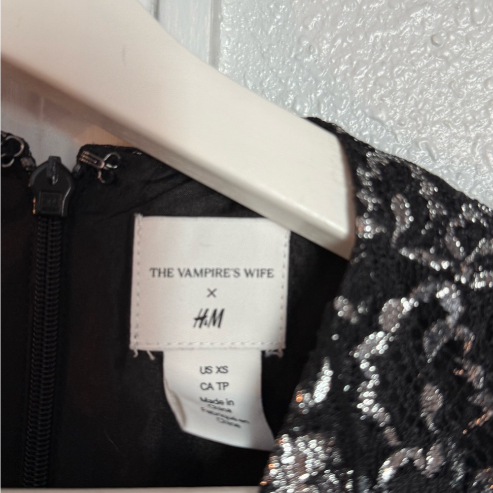The Vampire's Wife x H&M Lace Mini Mystique Dress Black Silver Ruffle
